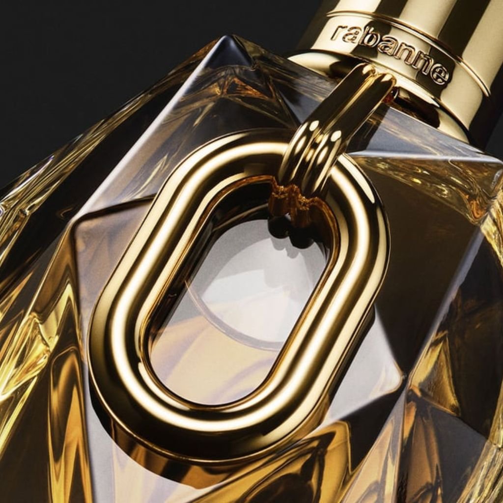 Fecho do frasco hexagonal do perfume de Rabanne