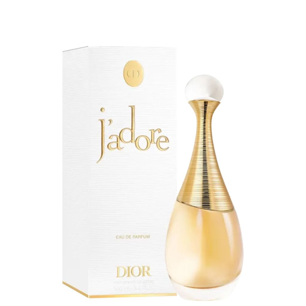 Perfume J'Adore, de Dior, e sua embalagem icônica.